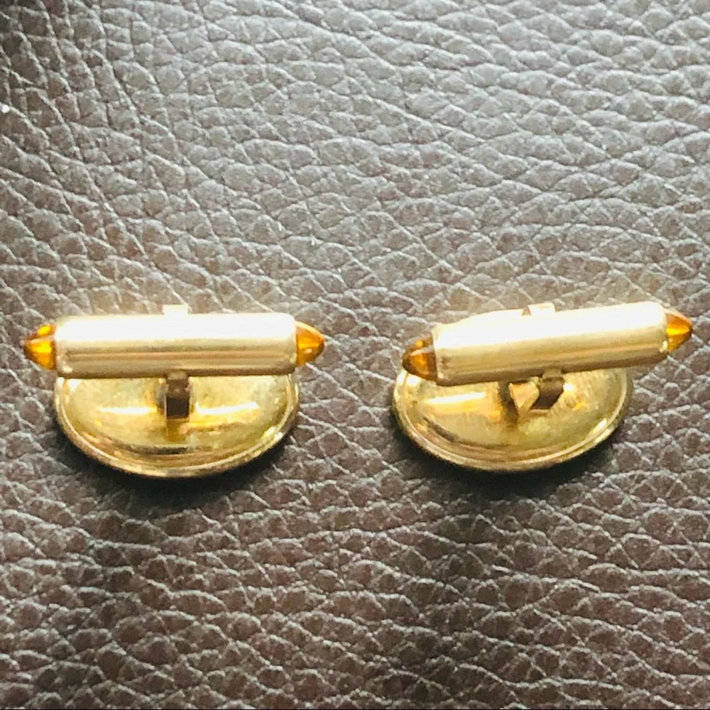 Antique Krementz engraved gold oval amber accent cuff links